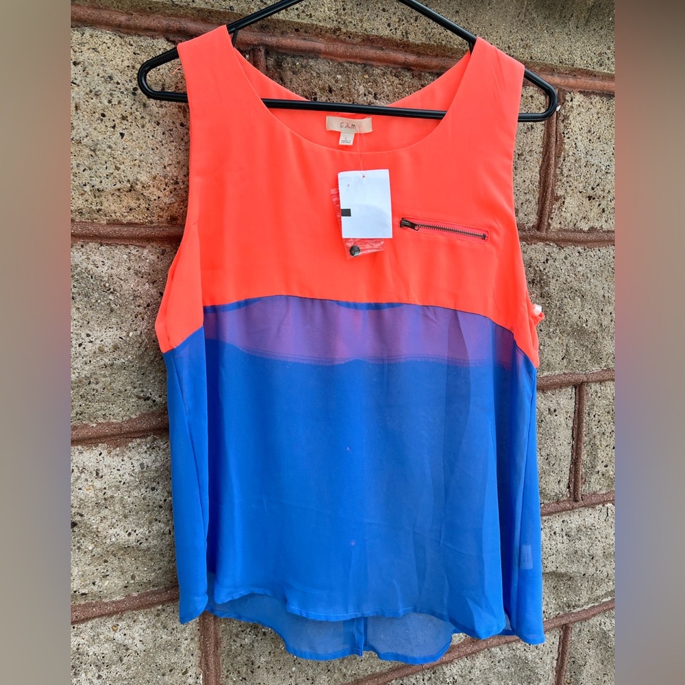 NWT bright sheer colorblock large junior/women tank top EM